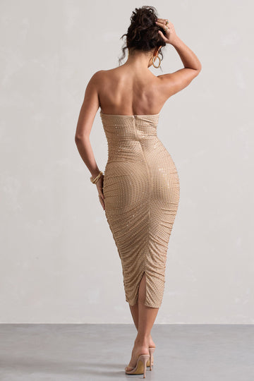 Astro Gold Embellished Bandeau Midi Dress